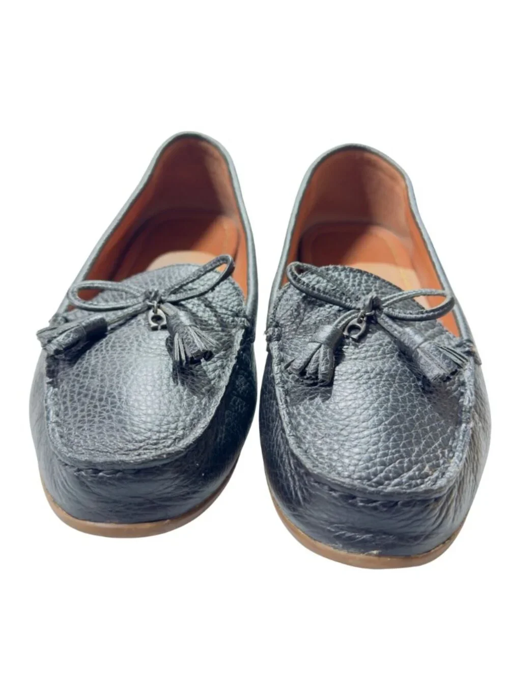 Coach Leather Womens Tassel Loafers Black Slip-On Shoes Rubber Sole Size 9B